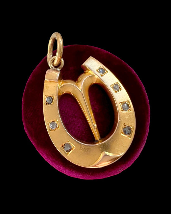 VICTORIAN 18CT GOLD & DIAMOND HORSESHOE PENDANT