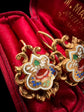 EARLY 19TH CENTURY 18CT GOLD ENAMEL EARRINGS AND BROOCH DEMI PARURE