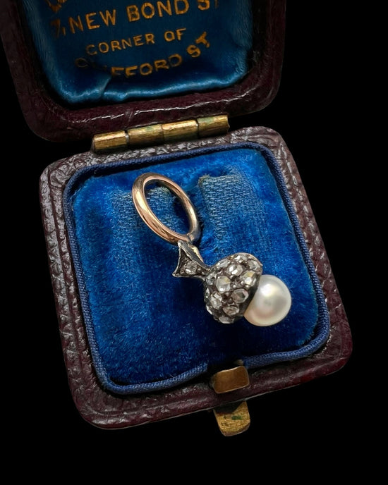 VICTORIAN DIAMOND & PEARL MINI ACORN PENDANT