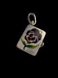 VICTORIAN ENAMEL PANSEY SILVER BOOK PENDANT