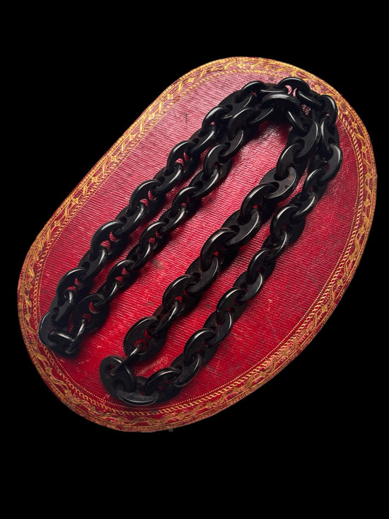 VICTORIAN WHITBY JET CHUNKY MARINER LINK CHAIN