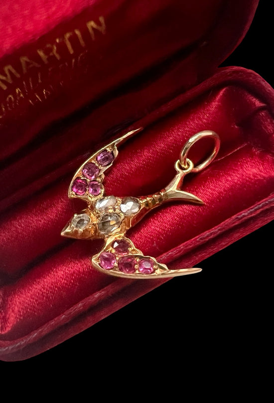 VICTORIAN DIAMOND & RUBY SWALLOW BIRD PENDANT