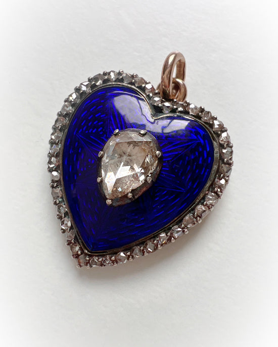 ANTIQUE DIAMOND & ENAMEL HEART PENDANT