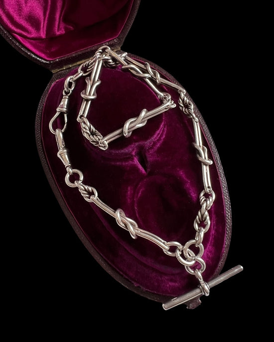 ANTIQUE SILVER LOVERS KNOT ALBERT CHAIN