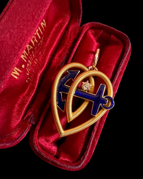VICTORIAN 15CT GOLD HEART & ANCHOR PENDANT