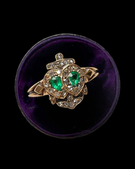 VICTORIAN EMERALD & DIAMOND ANCHOR HEART RING