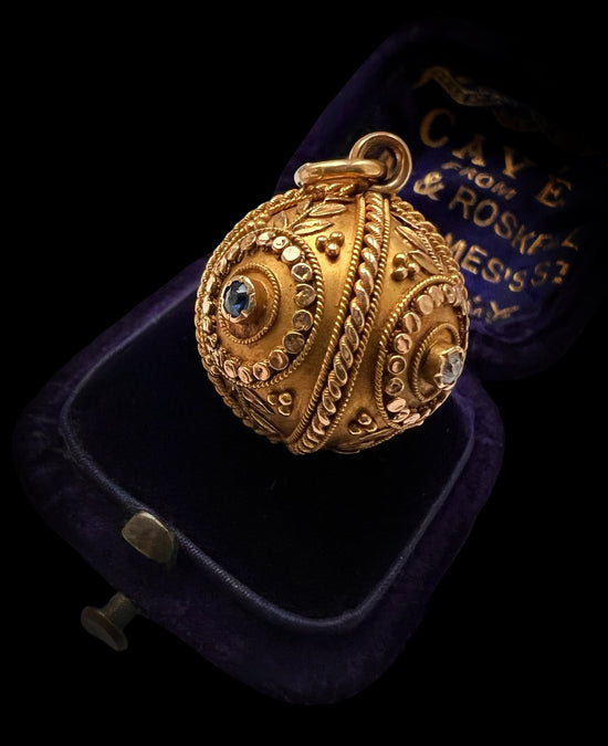 ARCHEOLOGICAL REVIVAL 15CT GOLD & GEM SET SPHERE PENDANT