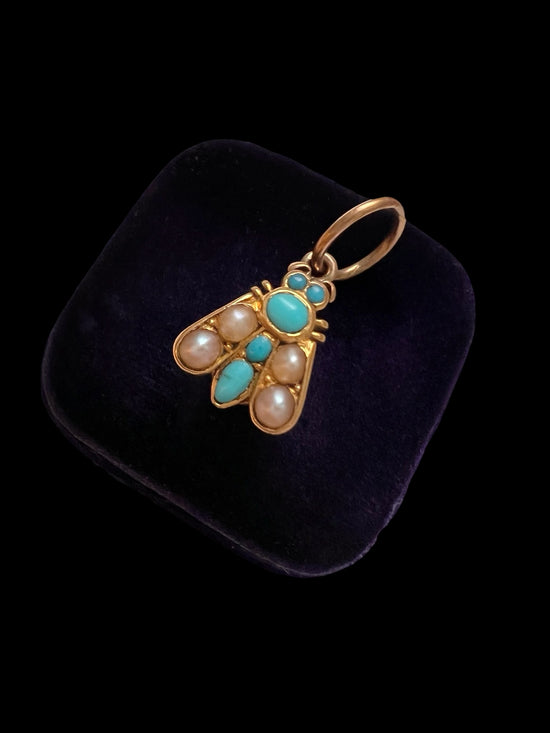 VICTORIAN TURQUOISE & PEARL FLY PENDANT