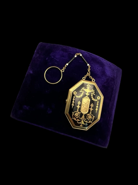 EARLY 19TH CENTURY SWISS ENAMEL COMPACT/MIRROR PENDANT