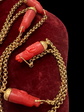 EARLY 19TH CENTURY CARVED CORAL HORSE & 18CT NECKLACE