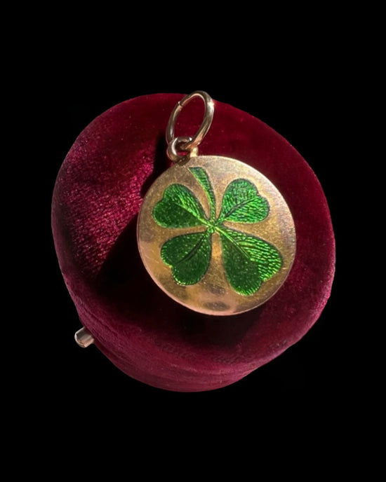 ANTIQUE FOUR LEAF CLOVER ENAMEL & 15CT GOLD PENDANT