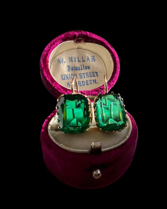 EARLY VICTORIAN GREEN PASTE EARRINGS