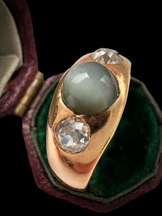 CATS EYE CHRYSOBERYL & OLD CUT DIAMOND GYPSY RING