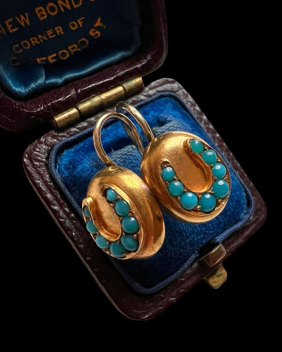 VICTORIAN 15CT GOLD & TURQUOISE HORSESHOE EARRINGS