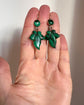 VICTORIAN MALACHITE & SILVER IVY LEAF EARRINGS