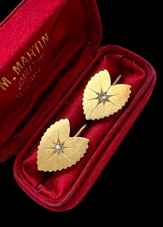VICTORIAN 15CT GOLD & DIAMOND HEART EARRINGS