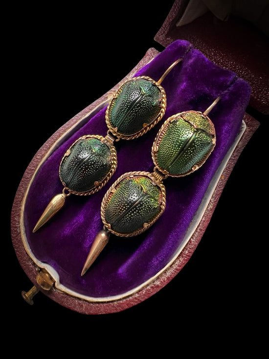 VICTORIAN DOUBLE SCARAB BEETLE EARRINGS