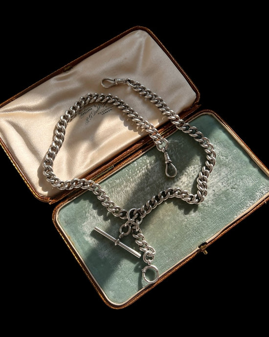 EDWARDIAN CHUNKY SILVER CURB ALBERT CHAIN