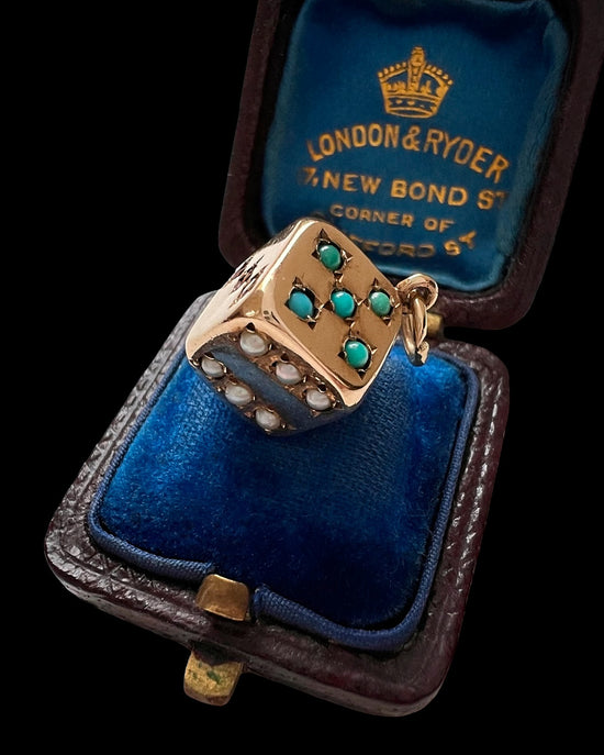 VINTAGE 9CT GOLD GEM SET DICE PENDANT