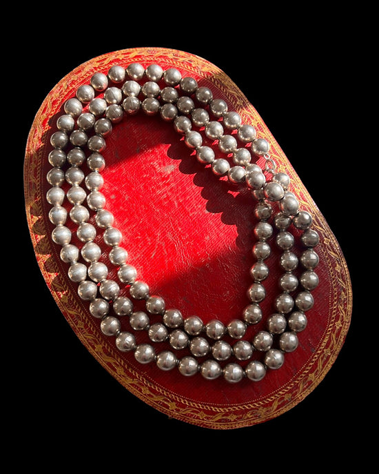 VICTORIAN LONG SILVER BEAD GUARD CHAIN