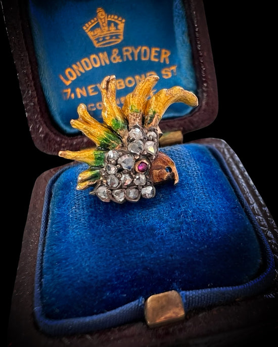 VICTORIAN DIAMOND & ENAMEL COCKATOO SINGLE EARRING