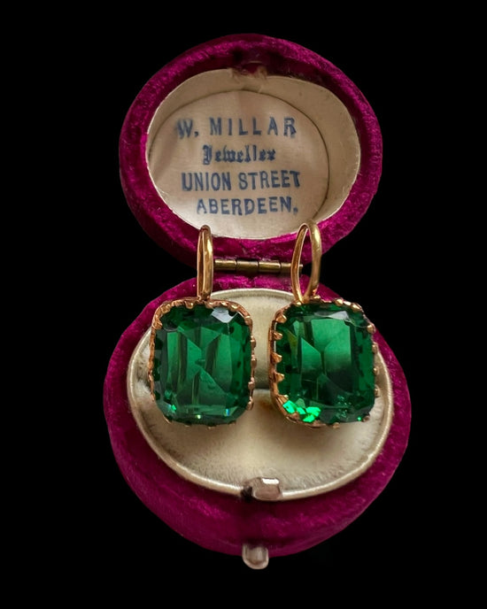 EARLY VICTORIAN GREEN PASTE EARRINGS