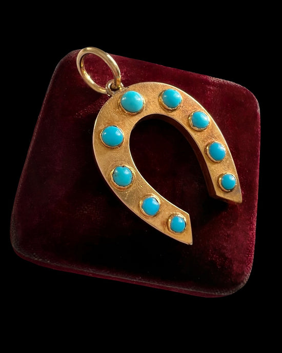 VICTORIAN 15CT GOLD & TURQUOISE HORSESHOE PENDANT