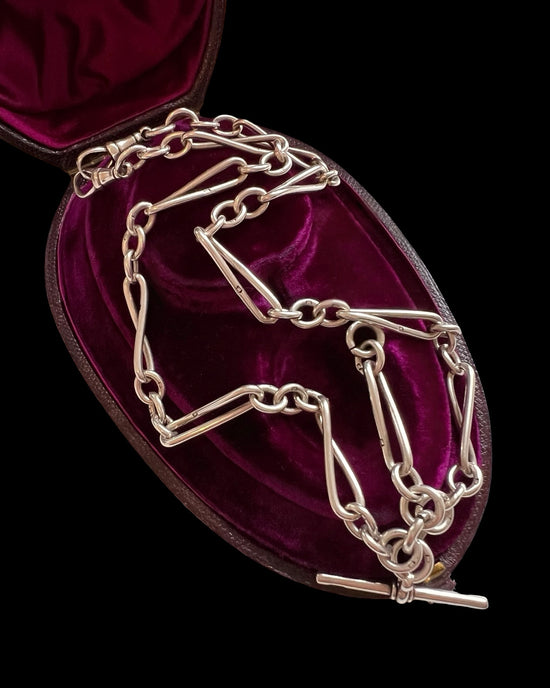 ANTIQUE SILVER TWISTED PAPERCLIP ALBERT CHAIN