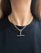 SILVER TWIST PAPERCLIP ALBERT CHAIN WITH TBAR