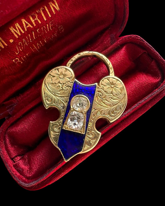 VICTORIAN 18CT GOLD & DIAMOND HEART PADLOCK