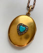 VICTORIAN 15CT GOLD LOCKET WITH TURQUOISE & DIAMOND HEART MOTIF