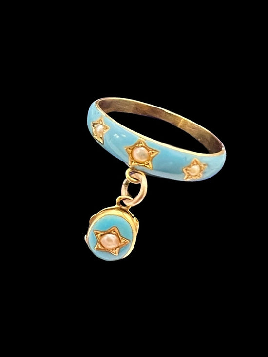 VICTORIAN BLUE ENAMEL LOCKET RING
