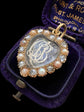 VICTORIAN MONOGRAM ROCK CRYSTAL HEART WITH DIAMOND & PEARL SURROUND