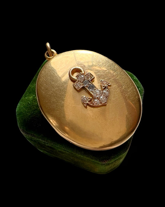 ANTIQUE DIAMOND ANCHOR 18CT GOLD LOCKET