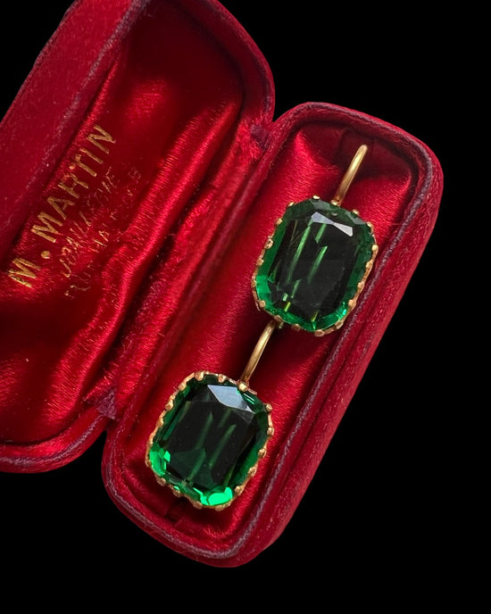 EARLY VICTORIAN GREEN PASTE EARRINGS
