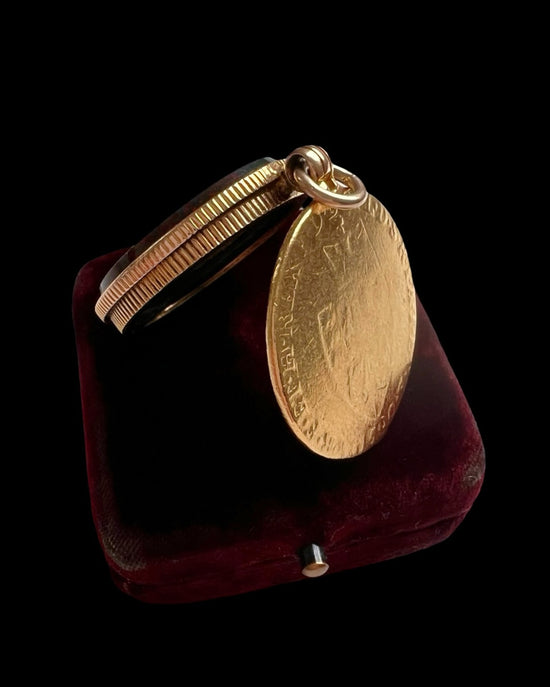 ANTIQUE SPADE GUINEA COIN LOCKET PENDANT