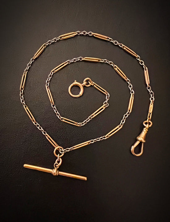 ANTIQUE PLATINUM & 18CT GOLD ALBERT CHAIN