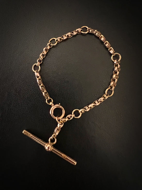 ANTIQUE 9CT GOLD CHARM CHAIN BRACELET