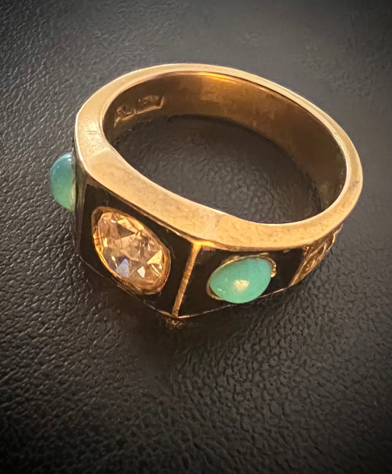 VICTORIAN DIAMOND, TURQUOISE & ENAMEL RING