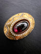 LARGE VICTORIAN 15CT GOLD, GARNET & ENAMEL BROOCH
