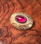 LARGE VICTORIAN 15CT GOLD, GARNET & ENAMEL BROOCH