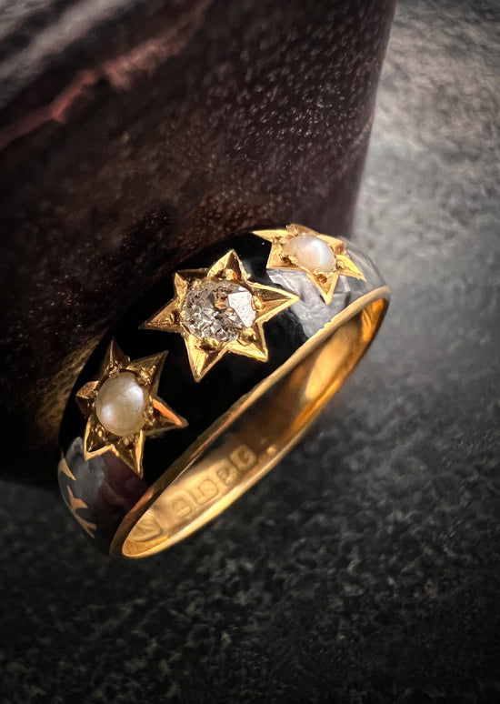 DIAMOND, PEARL & ENAMEL MOURNING RING
