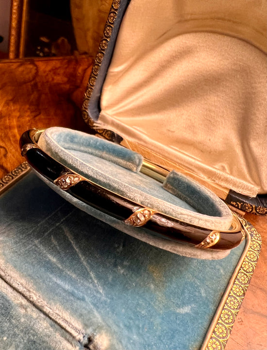VICTORIAN DIAMOND & BLACK ENAMEL BANGLE