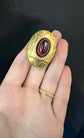 LARGE VICTORIAN 15CT GOLD, GARNET & ENAMEL BROOCH