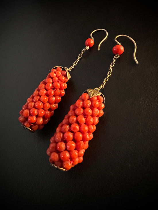 VICTORIAN CORAL GRAPE EARRINGS