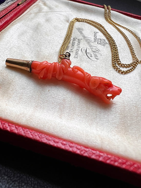 19TH CENTURY CORAL DOG WATCH KEY PENDANT