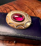 LARGE VICTORIAN 15CT GOLD, GARNET & ENAMEL BROOCH