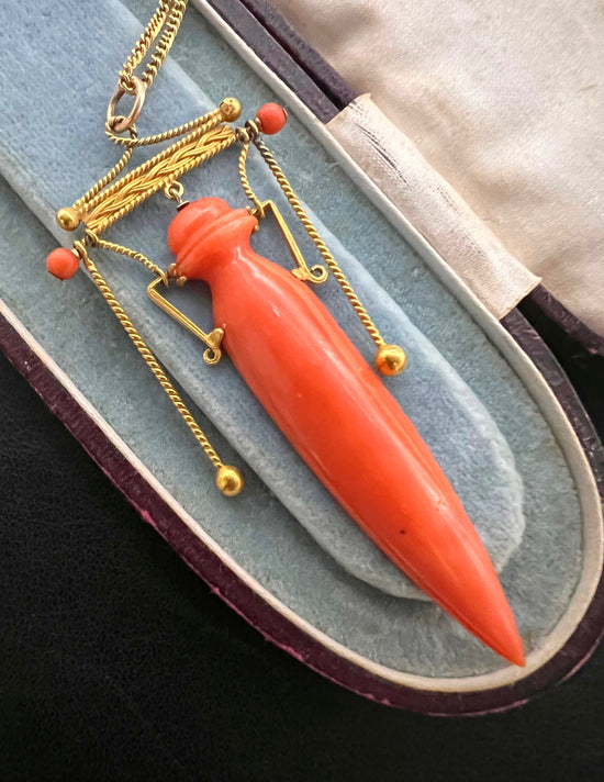 19TH CENTURY CORAL ETRUSCAN REVIVAL AMPHORA PENDANT