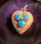 VICTORIAN 18CT GOLD & TURQUOISE HEART HEART
