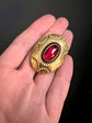 LARGE VICTORIAN 15CT GOLD, GARNET & ENAMEL BROOCH